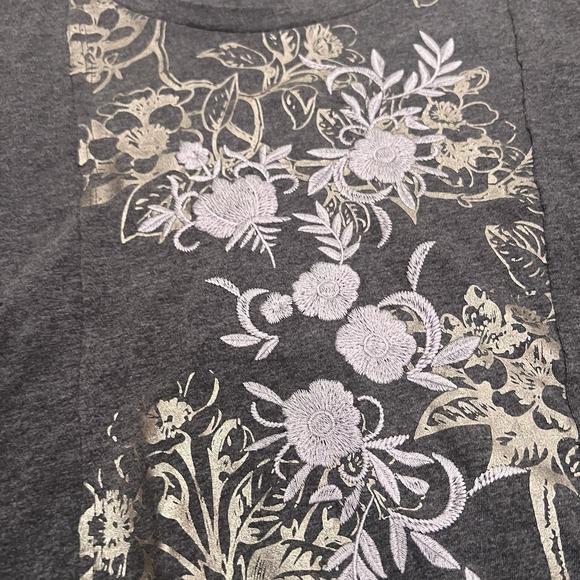 Soft Surroundings Top Petite Large Gray Floral Embroidered Lagenlook Tunic Boho - Picture 4 of 11